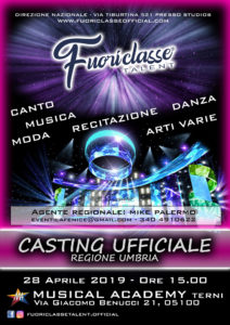 Il primo casting è previsto per il 28 Aprile presso la Musical Academy in via Giacomo Benucci 21 a Terni.