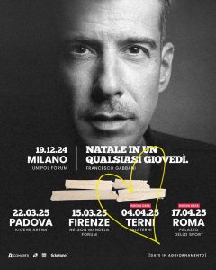 Francesco Gabbani 4 aprile 2025 al Pala Terni promossa da Umbria Forum