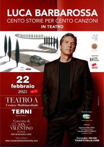 𝗟𝘂𝗰𝗮 𝗕𝗮𝗿𝗯𝗮𝗿𝗼𝘀𝘀𝗮 con l'interpretazione teatrale del suo nuovo libro "Cento storie per cento canzoni" a Terni il 22 febbraio.